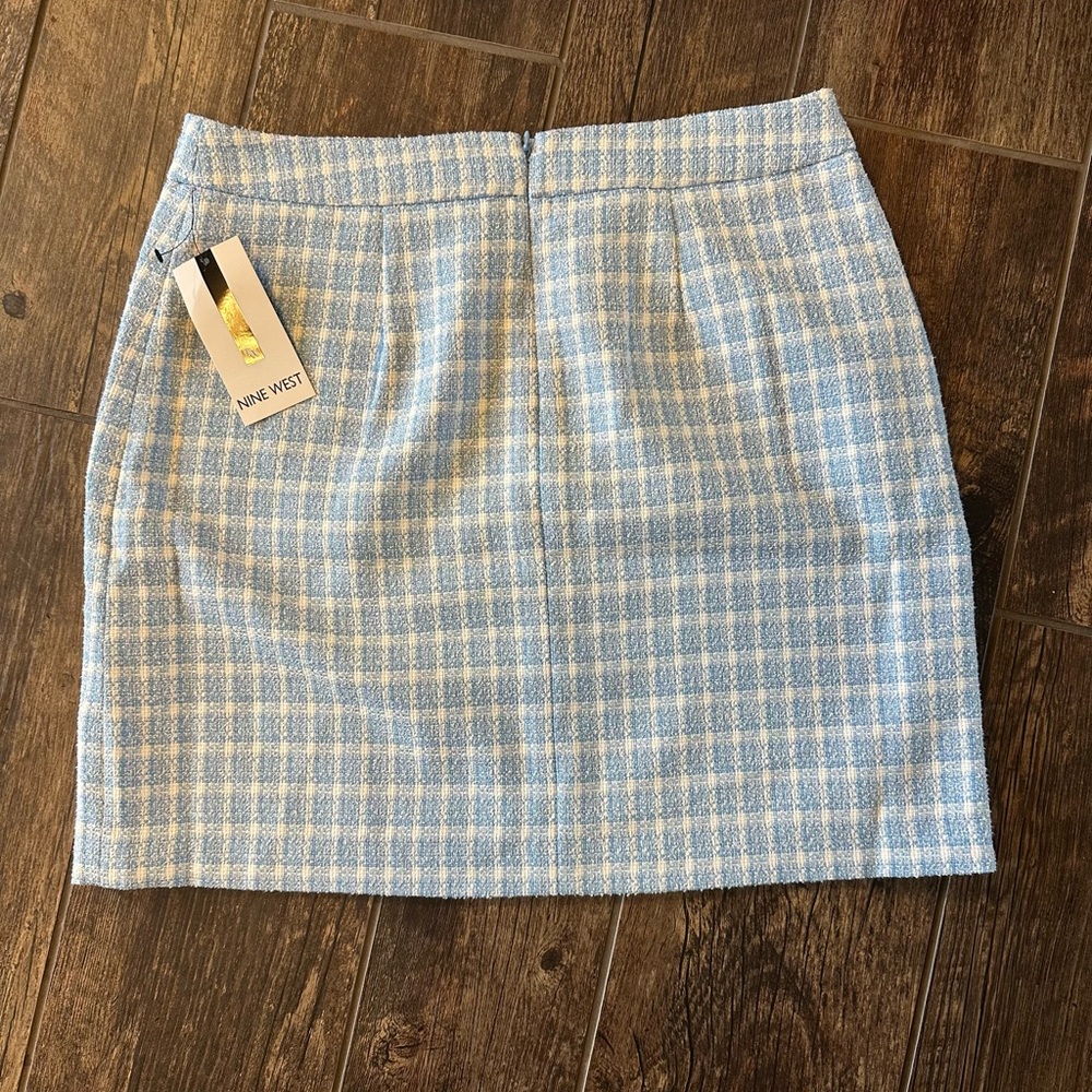NWT Nine West Light Blue Checkered Pencil Skirt - Picture 5 of 5